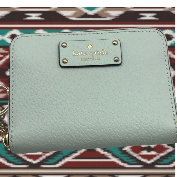 Kate Spade Handbags - KATE SPADE Pebble Leather Pale Green Keychain Wallet, EUC